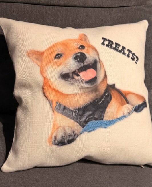 Tailor-made cotton pillow featuring a rescue dog photo, handcrafted in Cyprus